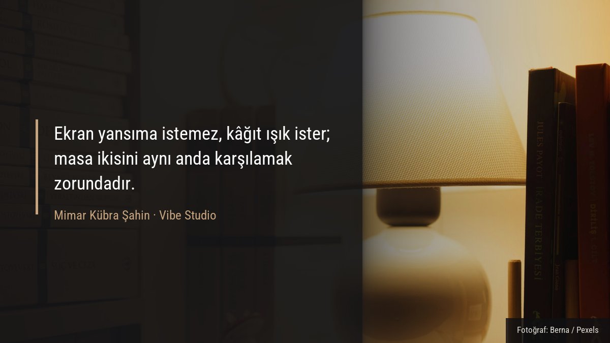 Masa lambasının ışığının çalışma yüzeyine dağılımının detayı