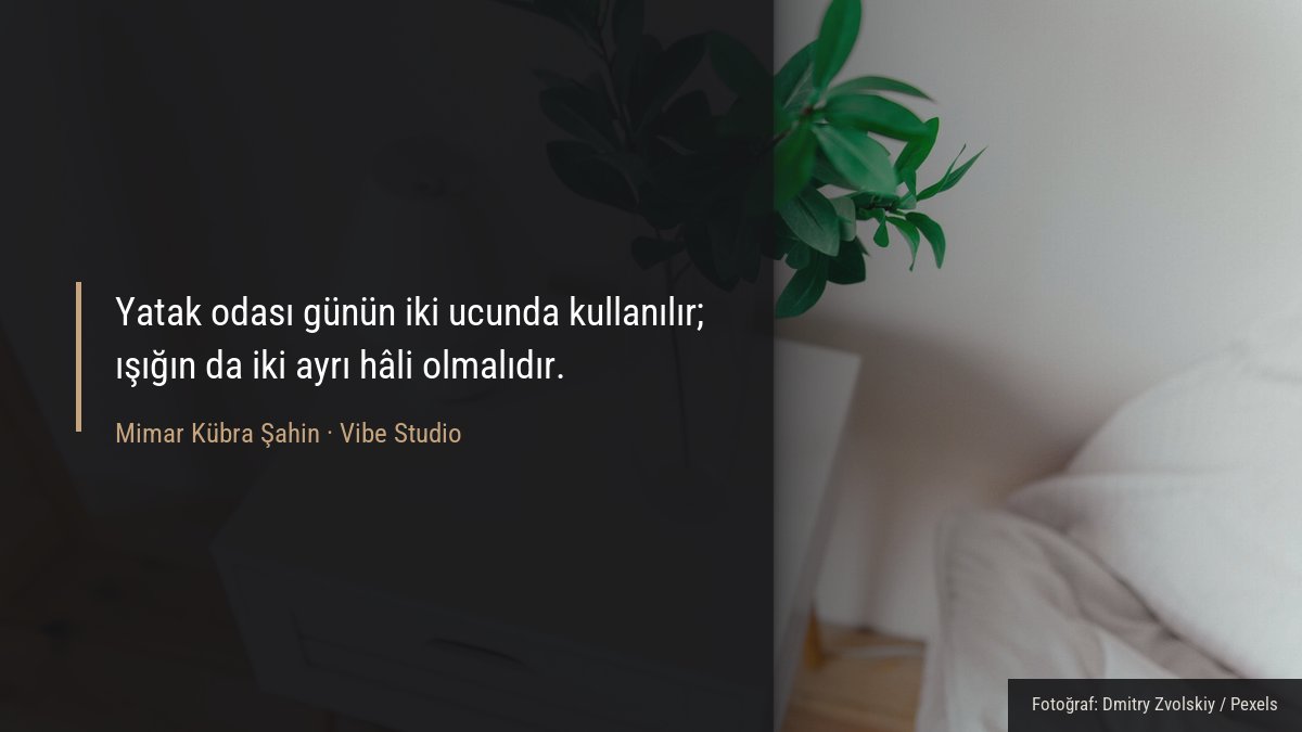 Komodin üzerinde başucu lambası ve yanında bitki bulunan yatak odası detayı